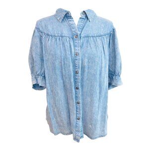 NWT Jane + Delancey Womens XL Soft Chambray Denim Blue Babydoll Tunic Top Casual